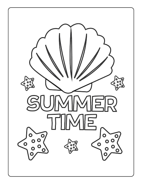 Premium vector summer coloring pages for kids with summer vibes sun and trees black and white coloring book