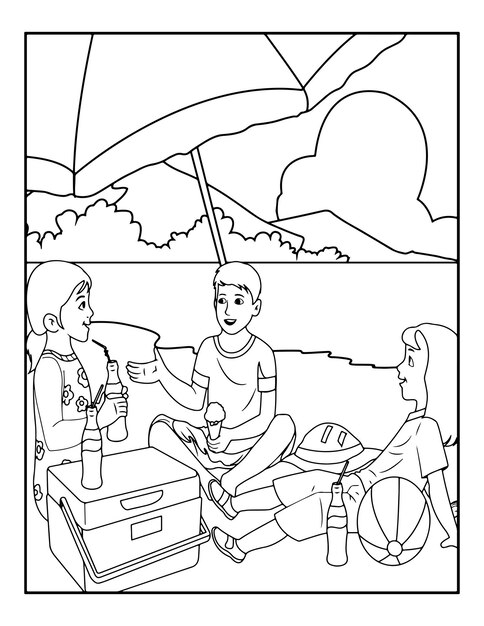 Premium vector summer activity coloring pages for kids hello summer coloring book for children