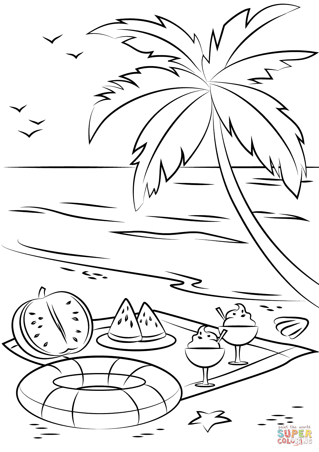 Summer beach picnic coloring page free printable coloring pages