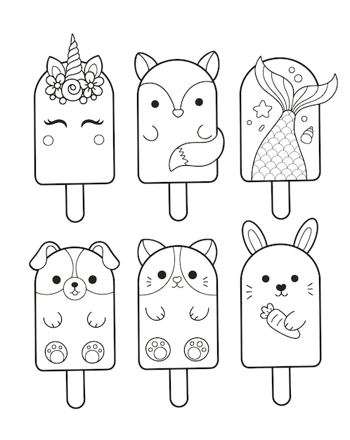 Premium vector cute popsicle ice cream character drawing coloring page