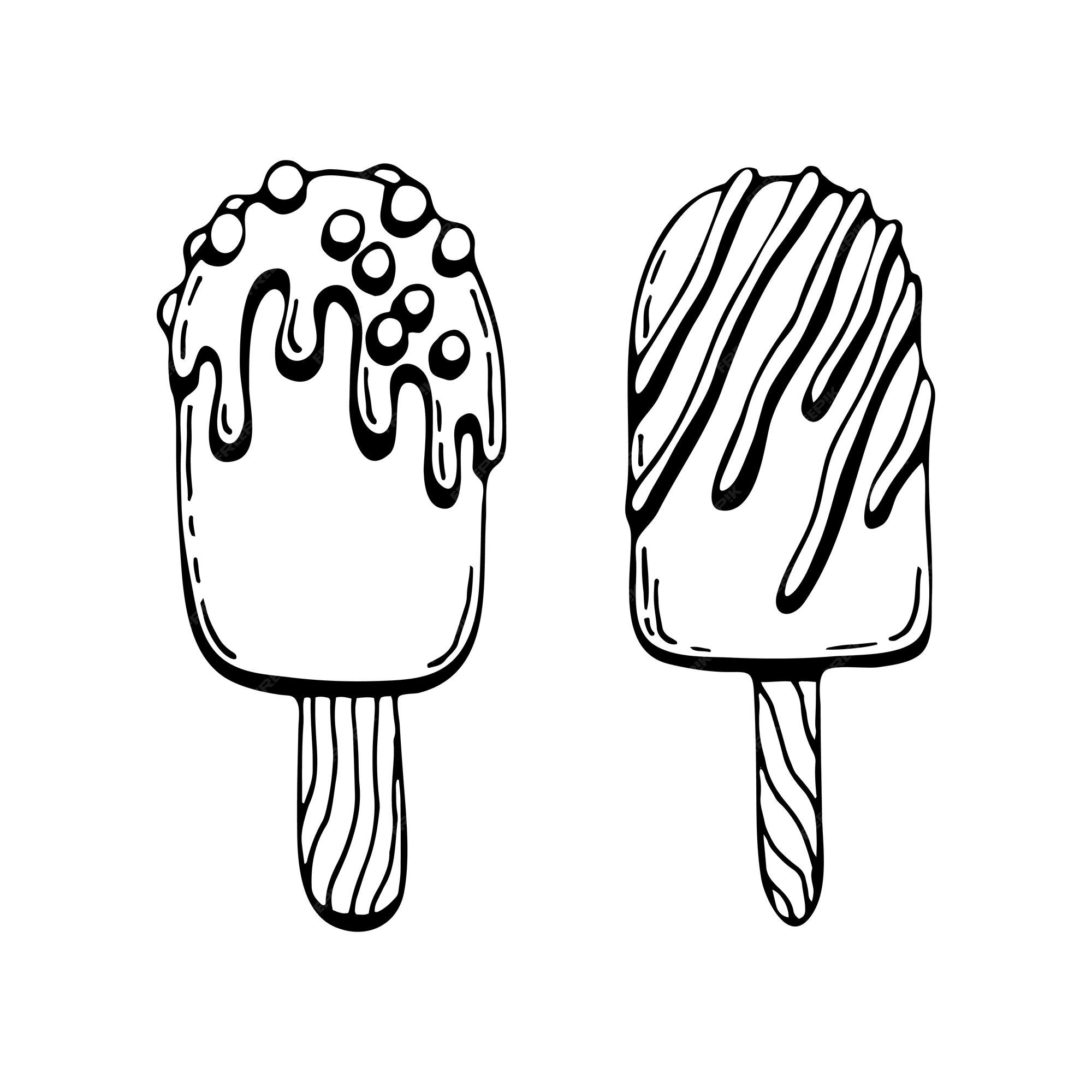 Premium vector coloring book ice cream popsicle cold summer dessert hand drawn line art illustration