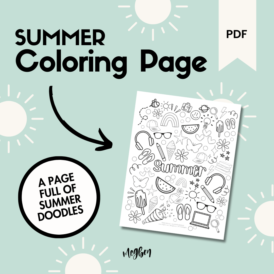Summer doodles coloring page printable â meg bon llc
