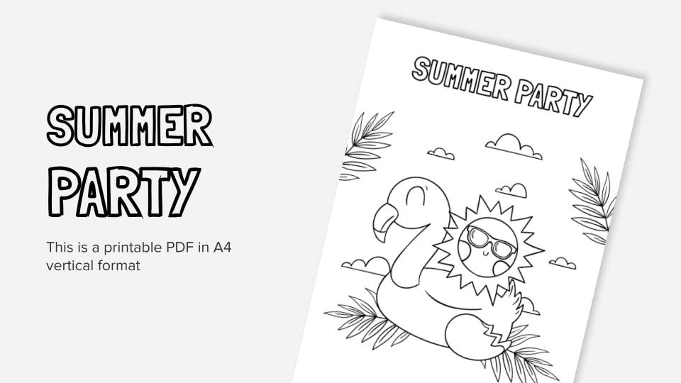 Summer party printable coloring worksheet