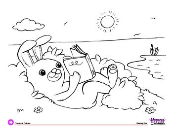 Coloring page actions reading rabbit summer freebies coloring pages color