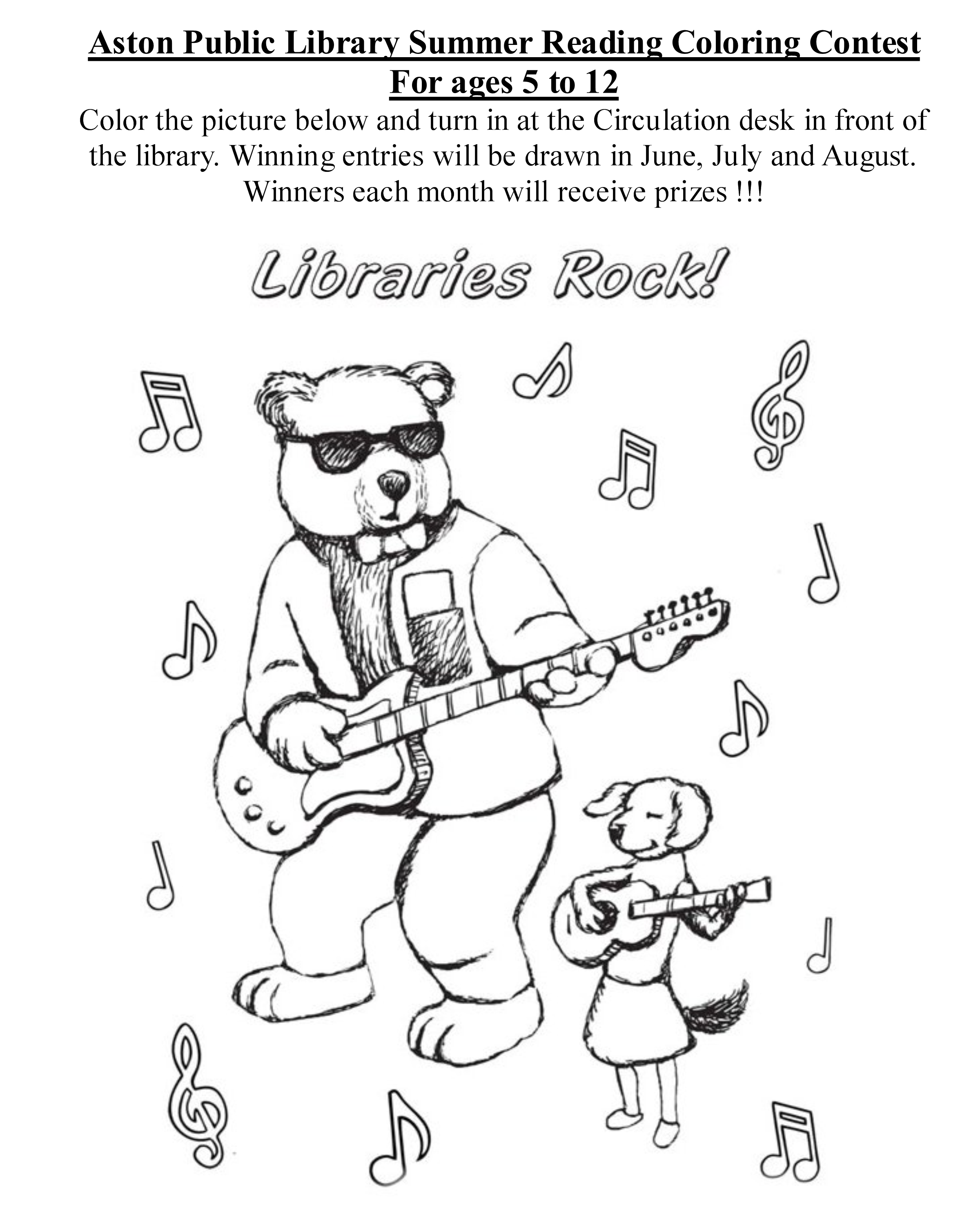 Summer reading coloring contest aston public library