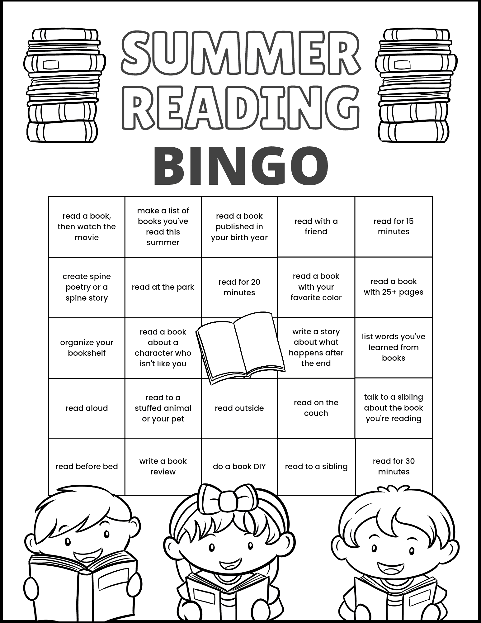 Fun and free printable summer reading bingo challenge
