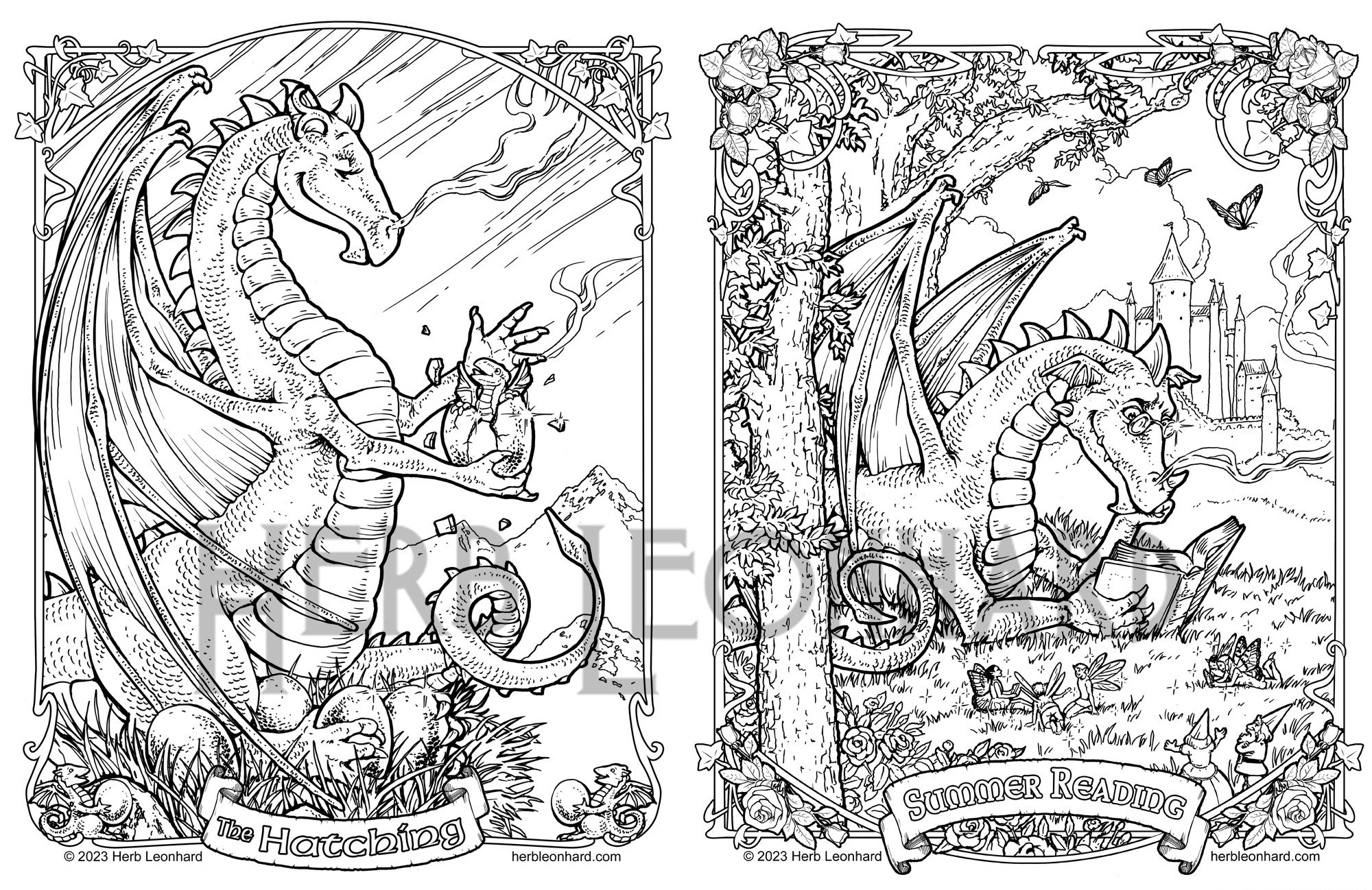 Dragon hatching summer reading coloring page herb leonhard