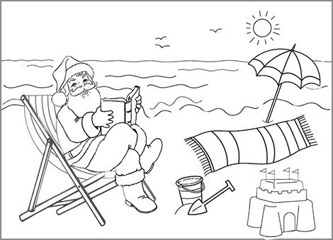 Santa on the beach coloring in sheet santa coloring pages beach coloring pages coloring pages