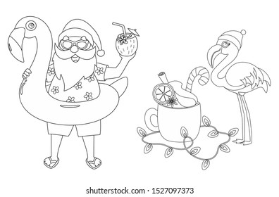 Coloring page santa claus flamingo inflatable stock vector royalty free