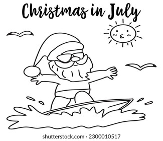 Summer christmas santa claus surfboard line stock vector royalty free