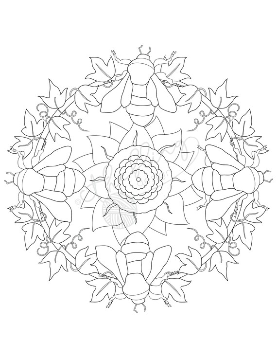 Summer solstice bees coloring page
