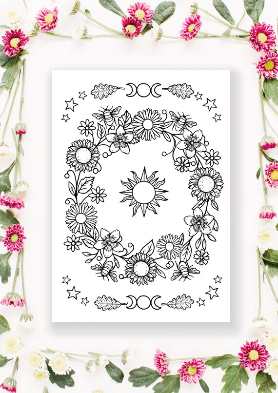Litha summer solstice colouring page midsummer artwork