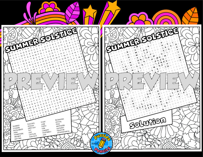 Summer solstice word search puzzle with colouring summer wordsearch teaching resources