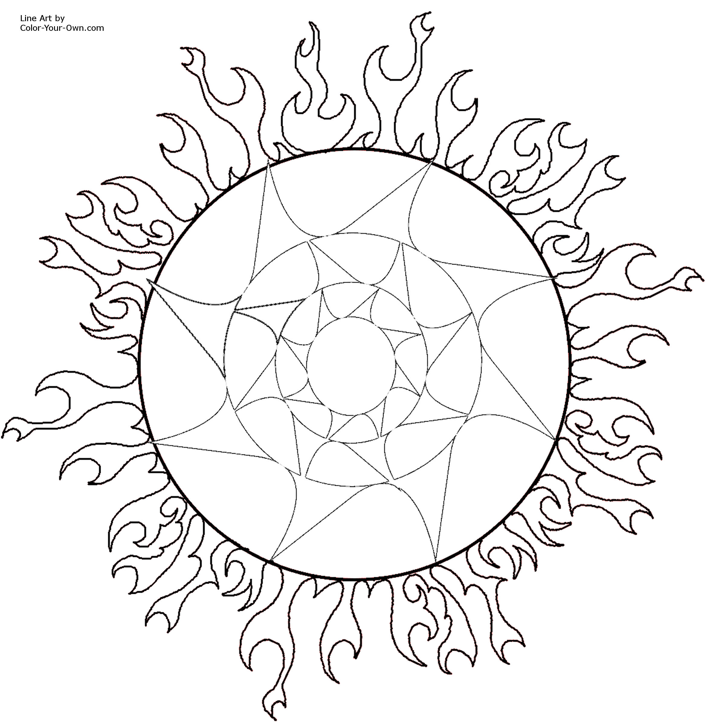 Stylized sun coloring page