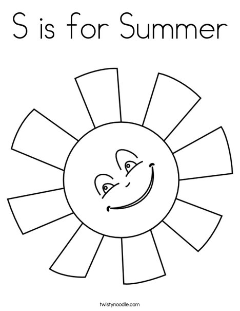 S is for summer coloring page