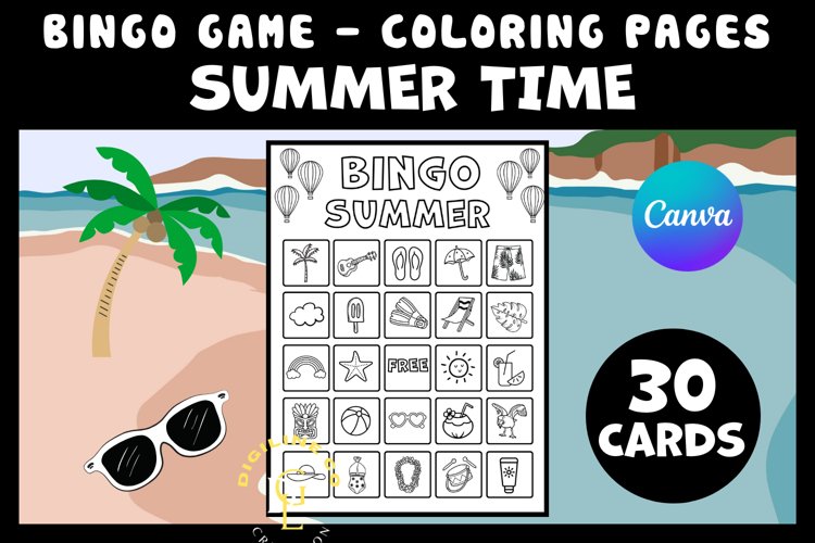 Summer party bingo game templates printable coloring pages