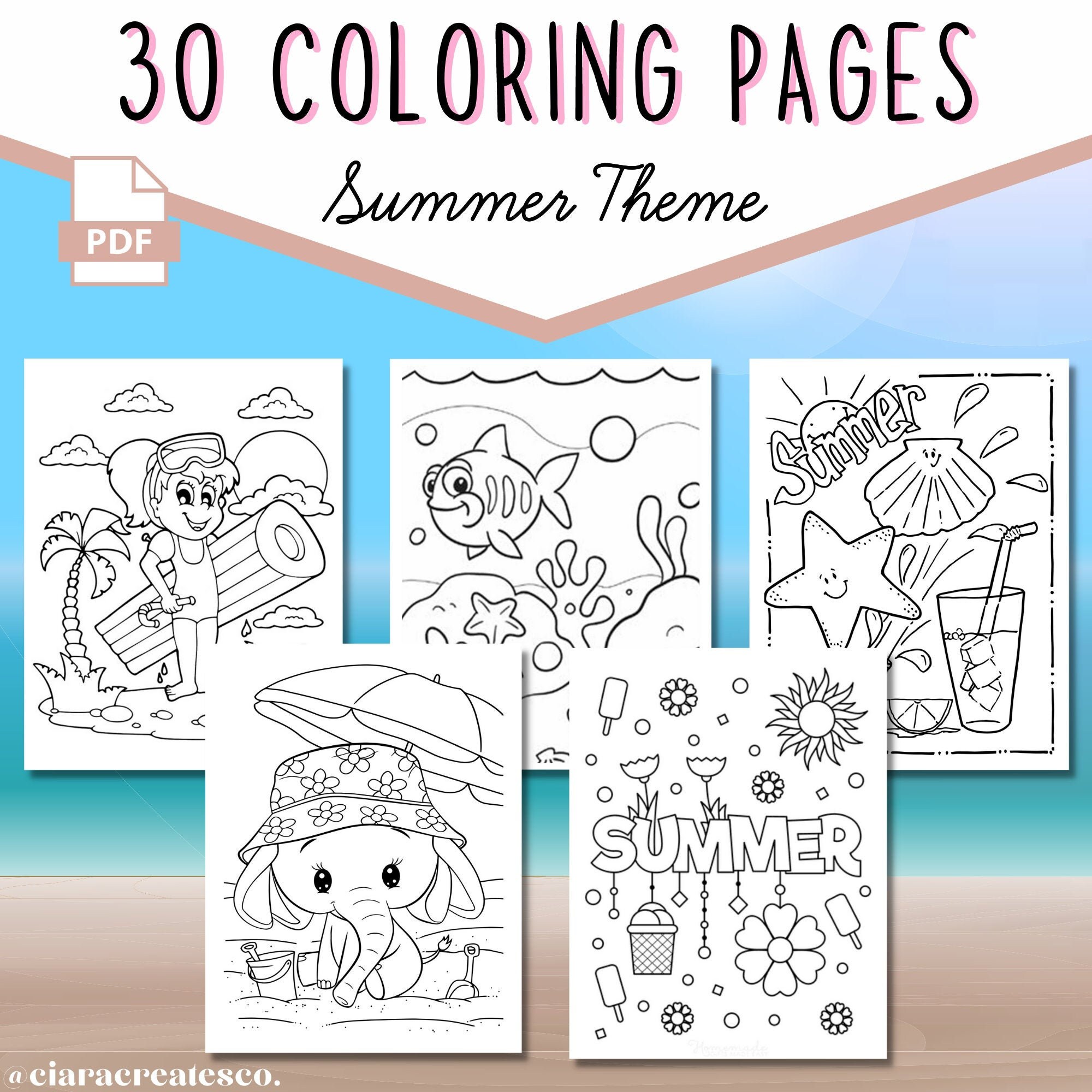 Summer coloring pages summer coloring pages for kids summer birthday party activity girls birthday party summer activity book