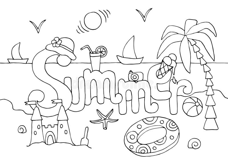 Hand drawn coloring page on summer theme stock vector