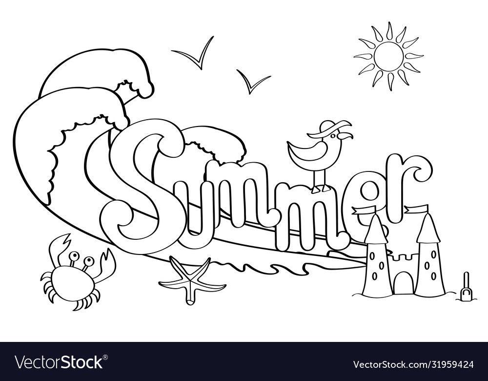 Hand drawn coloring page on summer theme vector image