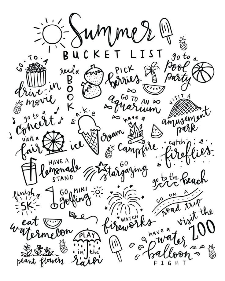 Summer bucket list free printable coloring page summer bucket lists summer fun list printable coloring pages