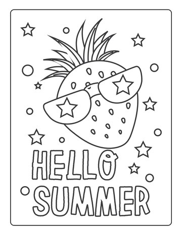 Premium vector summer coloring pages for kids with summer vibes sun and trees black and white coloring book