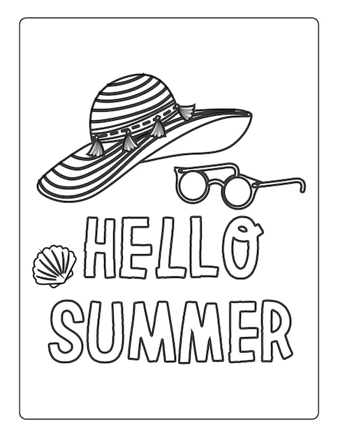 Premium vector summer coloring pages for kids with summer vibes sun and trees black and white coloring book