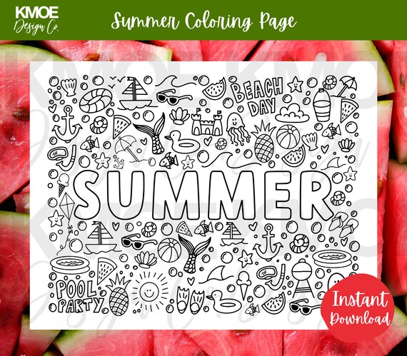 Coloring pages summer coloring pages for kids printable coloring pages doodle coloring book summer kids activity pool watermelon beach ocean