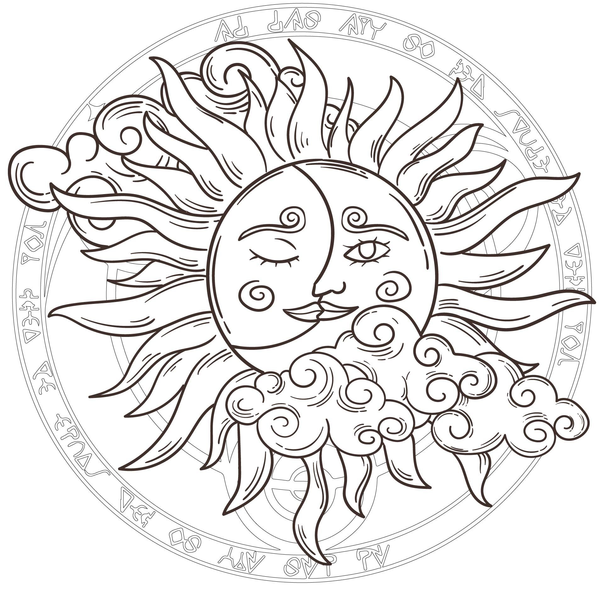 Best printable sun and moon designs pdf for free at printablee moon coloring pages sun coloring pages sun and moon mandala