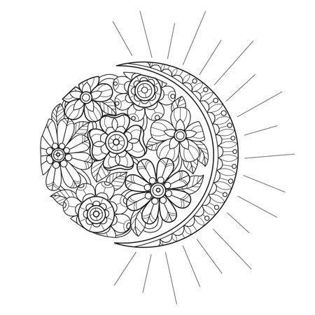 Adult coloring pages sun moon stock photos and images
