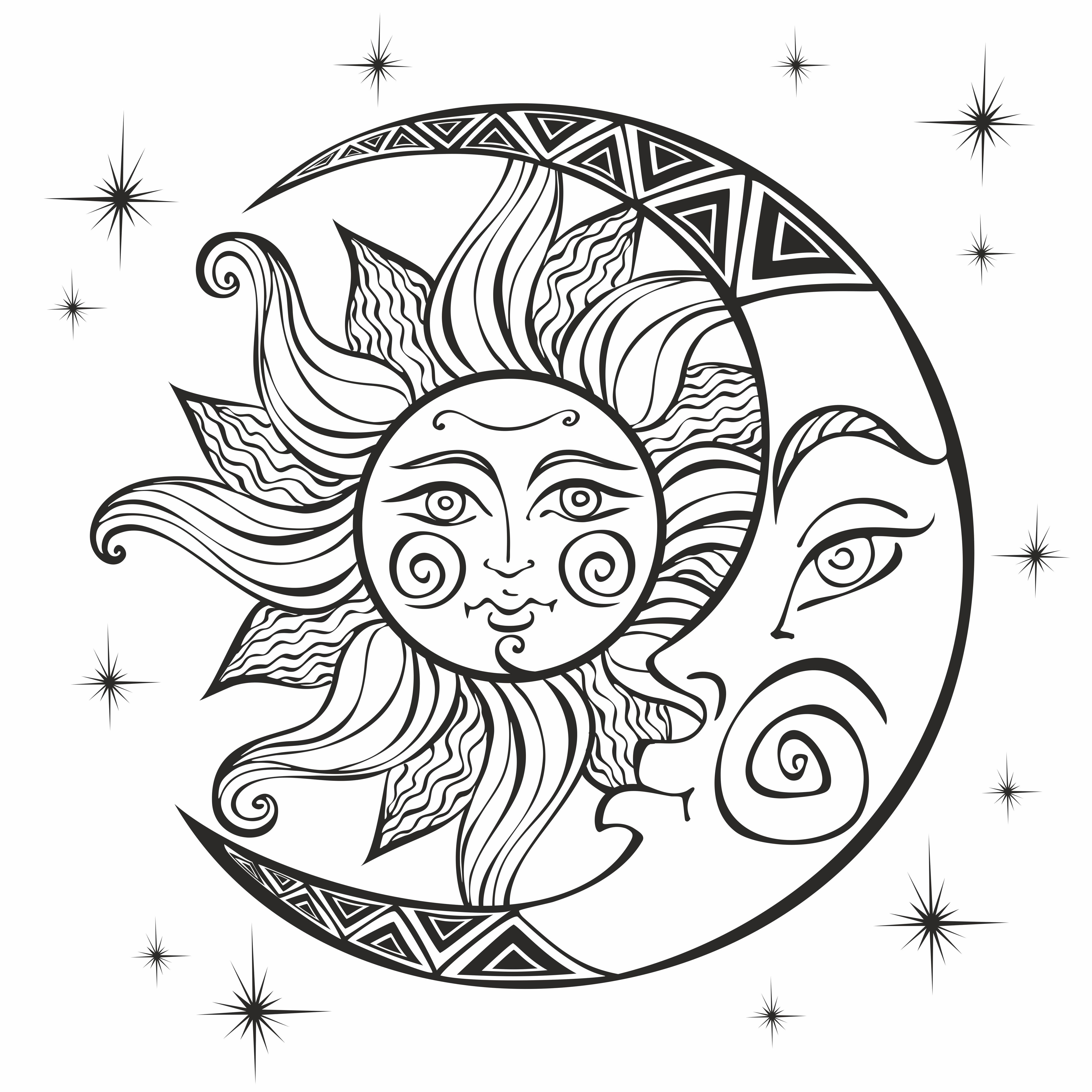 Sun and moon coloring pages