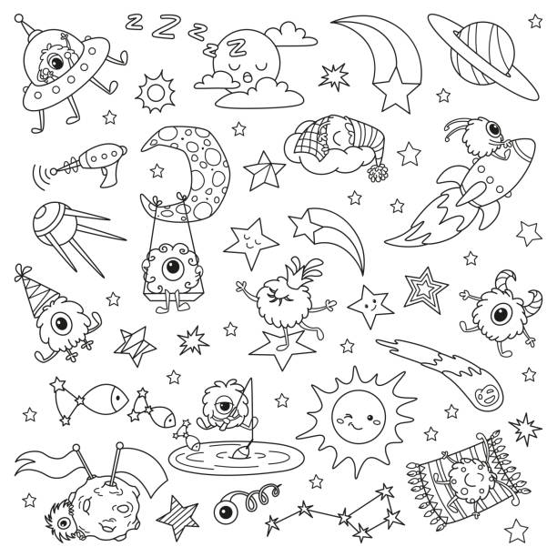 Sun moon and stars coloring page stock illustrations royalty