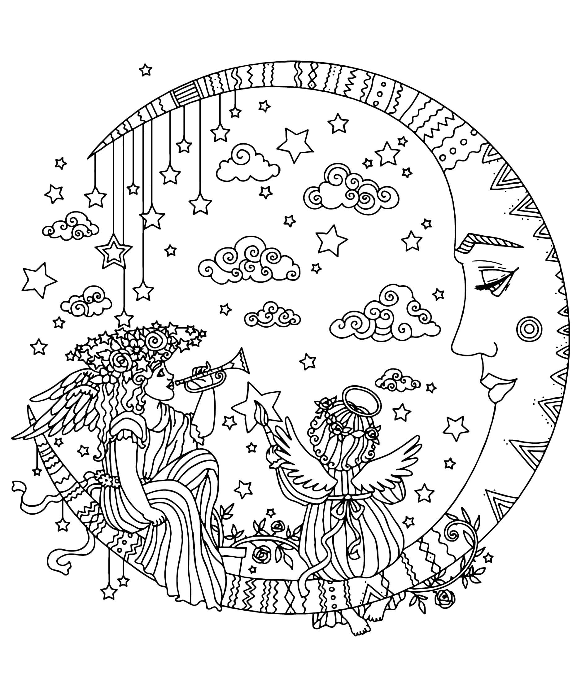 Sun and moon coloring pages