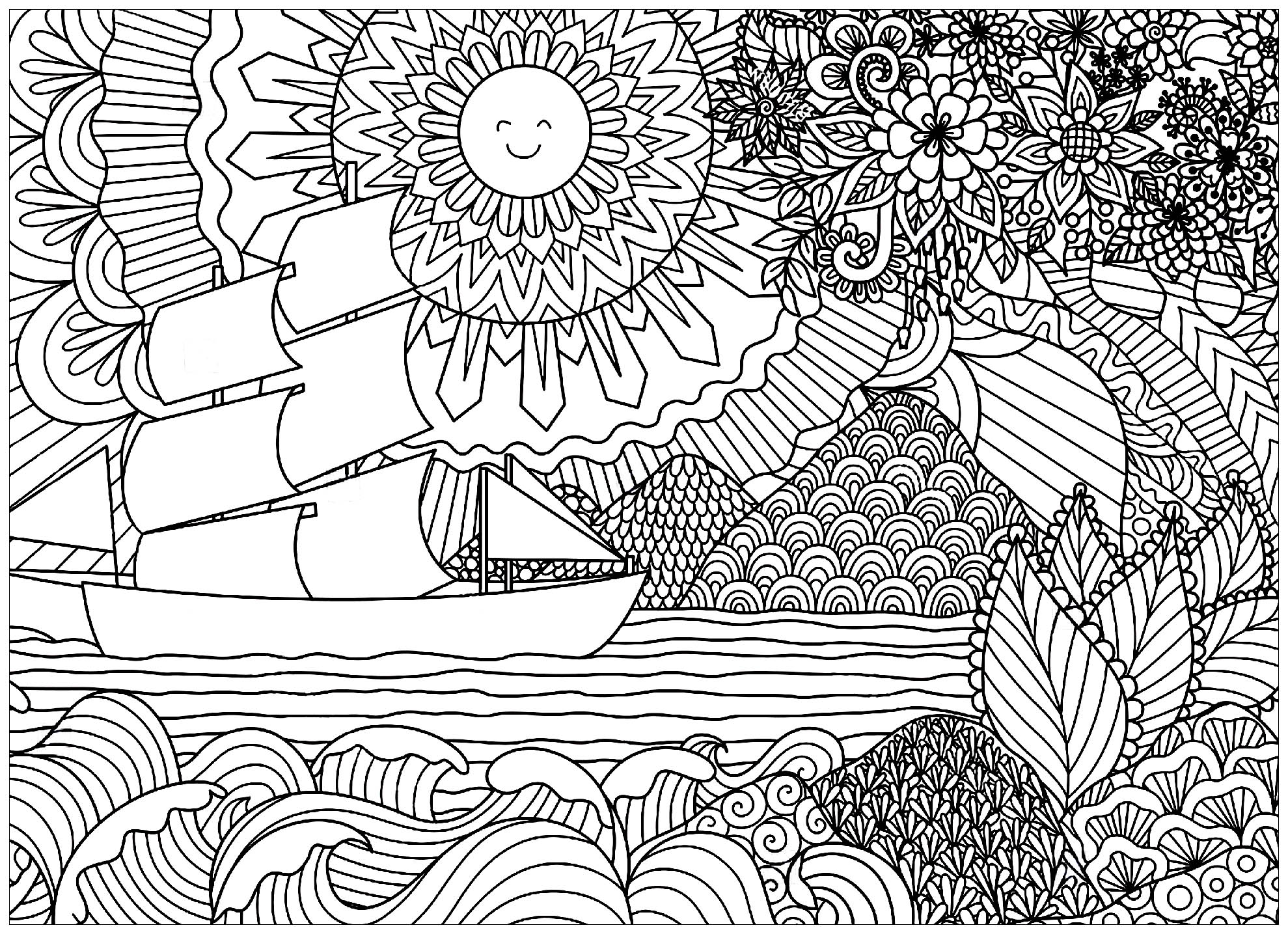 Seascape with sun and boat