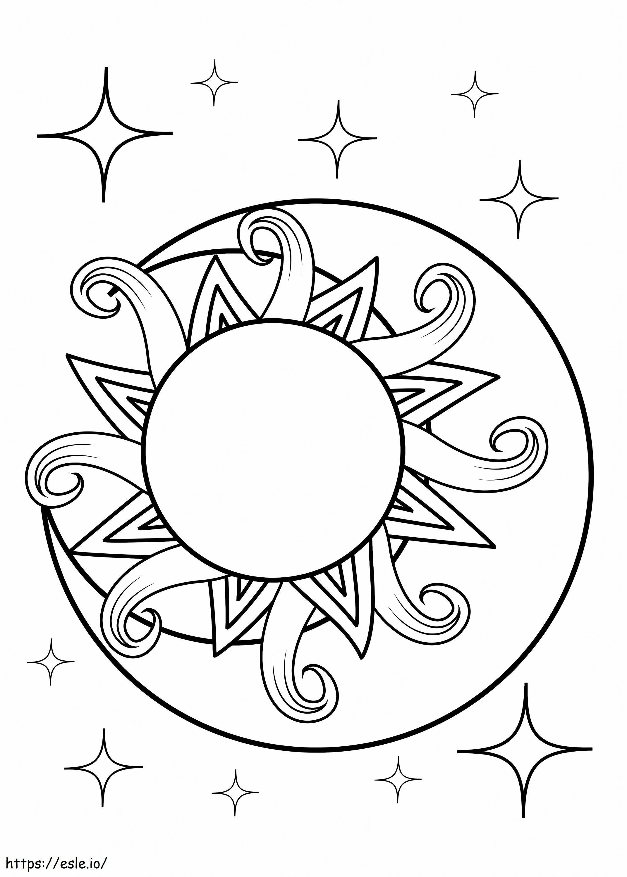 Sun with moon and stars coloring page
