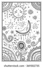 Illustration sun moon stars ornamental mandala stock vector royalty free