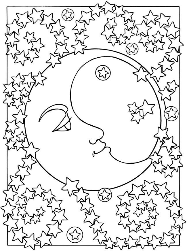 Art therapy coloring page moon sun stars the moon and the stars