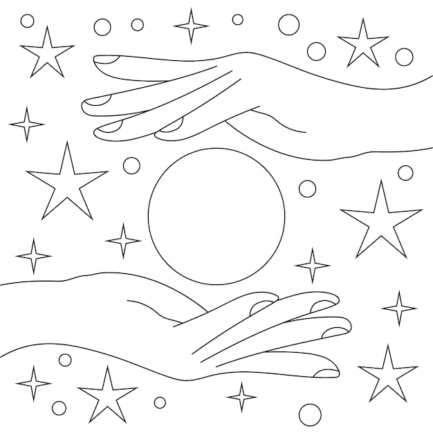 Premium vector coloring pages hands moon sun and stars