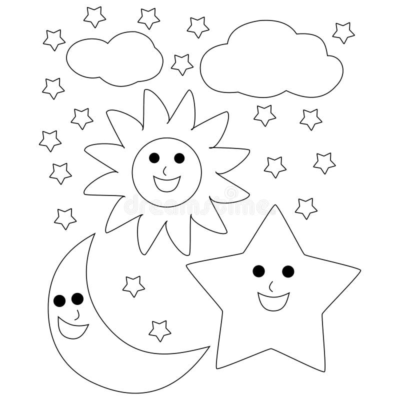 Sun moon stars coloring stock illustrations â sun moon stars coloring stock illustrations vectors clipart