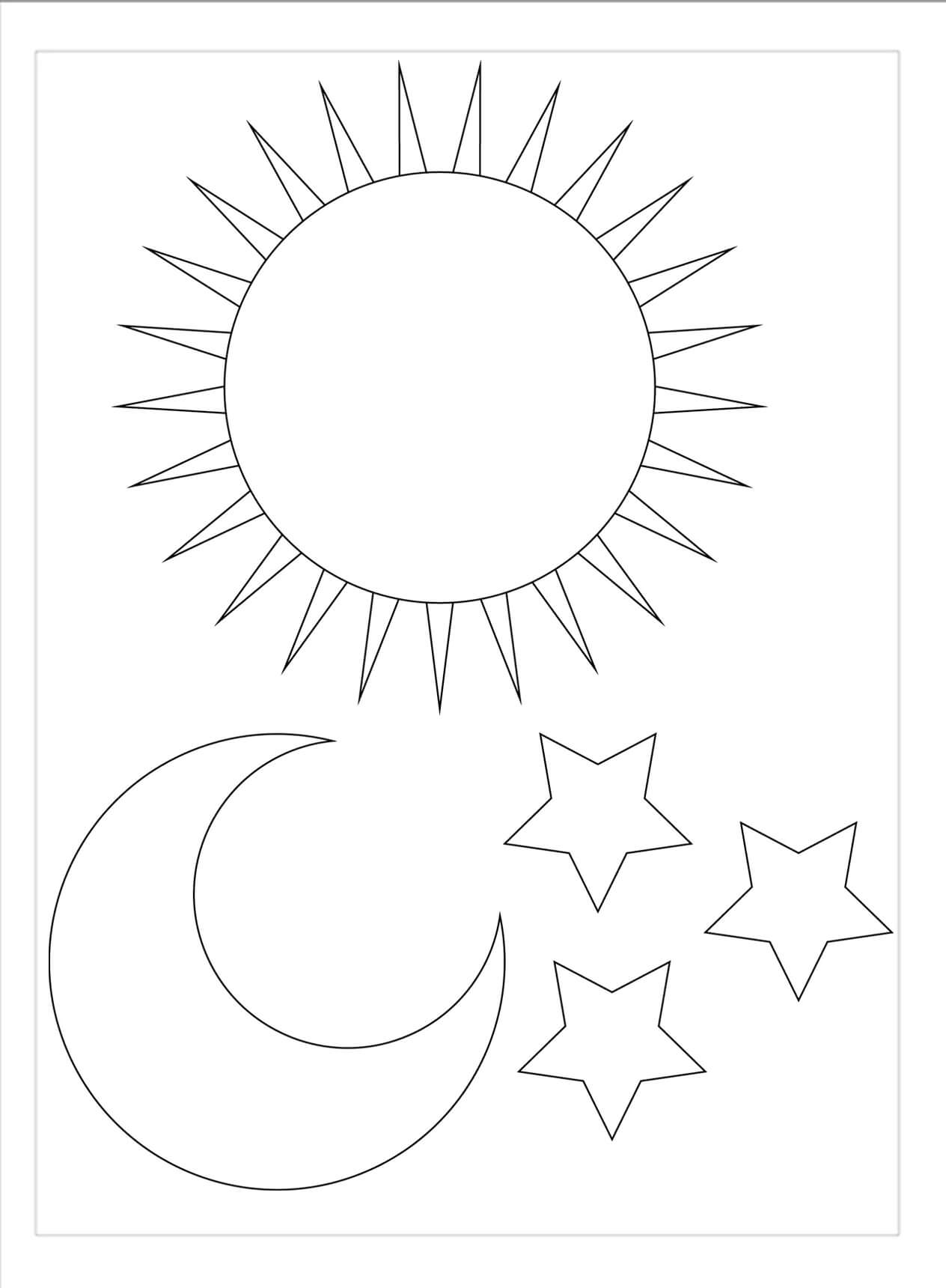 Sun moon and stars coloring page
