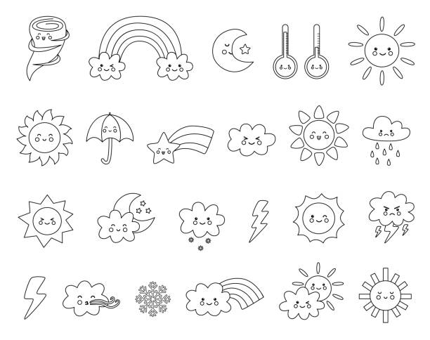 Sun moon and stars coloring page stock illustrations royalty