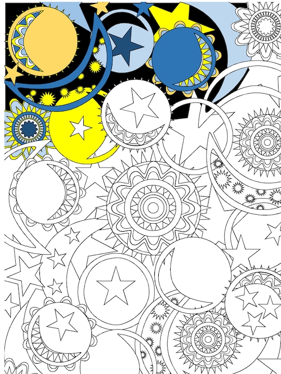 Sun moon stars coloring page sun moon stars coloring page adult coloring page printable coloring page downloadable page