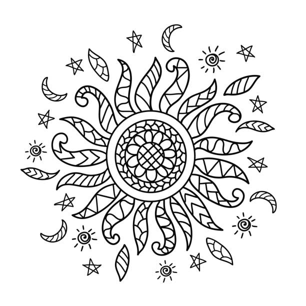 Sun moon and stars coloring page stock illustrations royalty