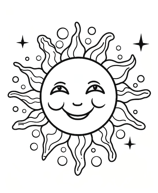 Premium vector drawing of the sun in outer space outlined art bold coloring book page for kids
