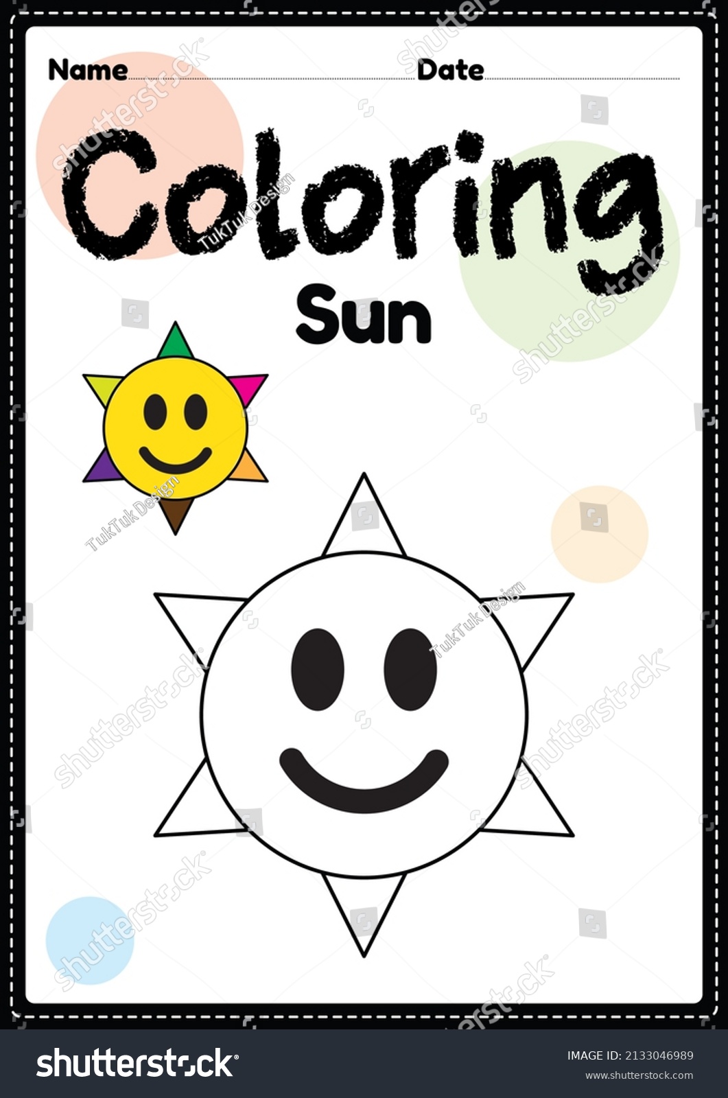 Sun coloring page picture worksheet preschool stock illustration