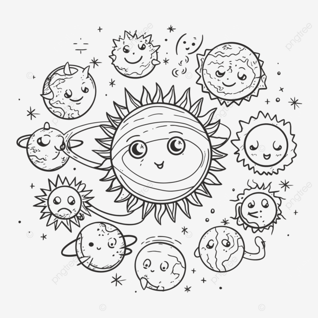 Coloring page with cute illustrations of the sun s faces outline sketch drawing vector sun drawing wing drawing rat drawing png and vector with transparent background for free download