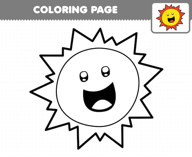 Premium vector education game for children coloring page cute cartoon solar system sun printable worksheet