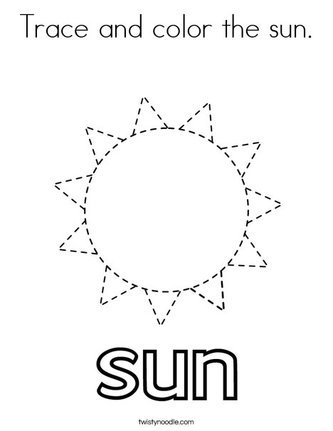 Trace and color the sun coloring page