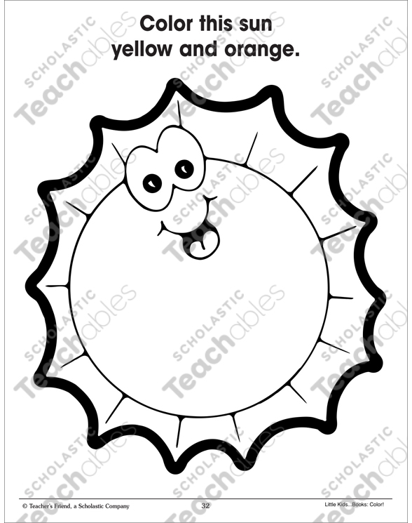 Yellow and orange sun using two colors printable coloring pages