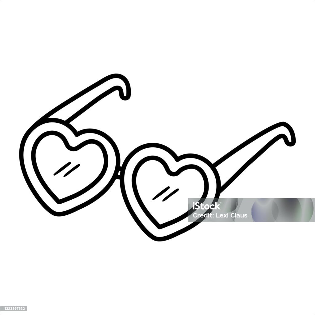 Vector black and white sunglasses outline summer sun shielding glasses clipart element heart shaped spectacles cute line accessory illustration or coloring page for kids vacation beach object stock illustration