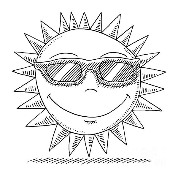 Cartoon summer sun with sunglasses drawing jigsaw puzzle by frank ramspott